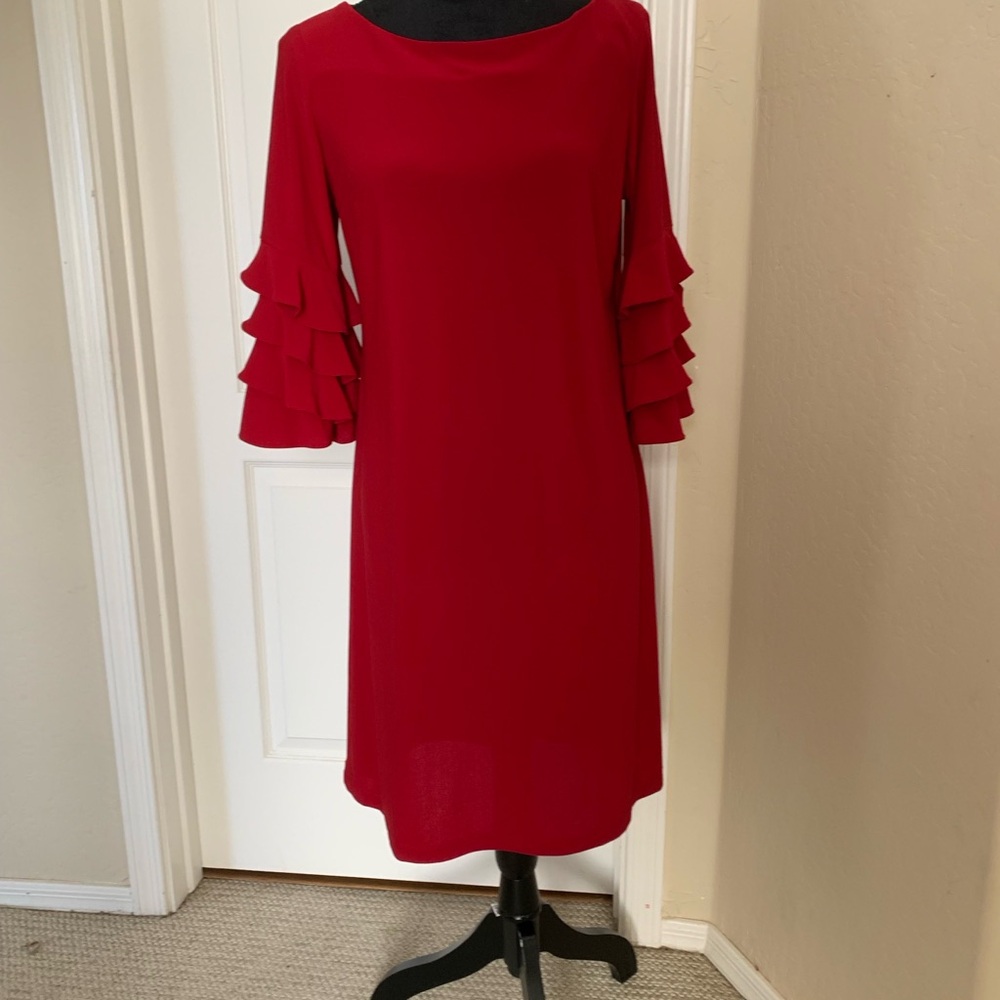 Danny & Nicole Vibrant Red Long Sleeve Dress